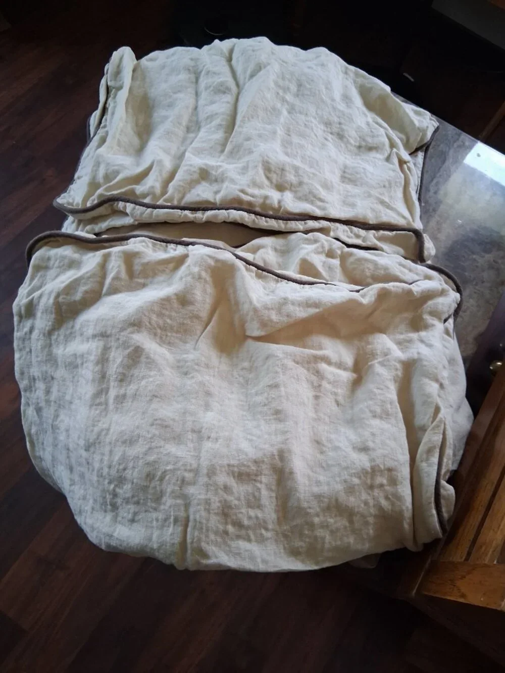 BNWT Quince European Linen Piped Duvet Cover Set White Oat Espresso Full Queen